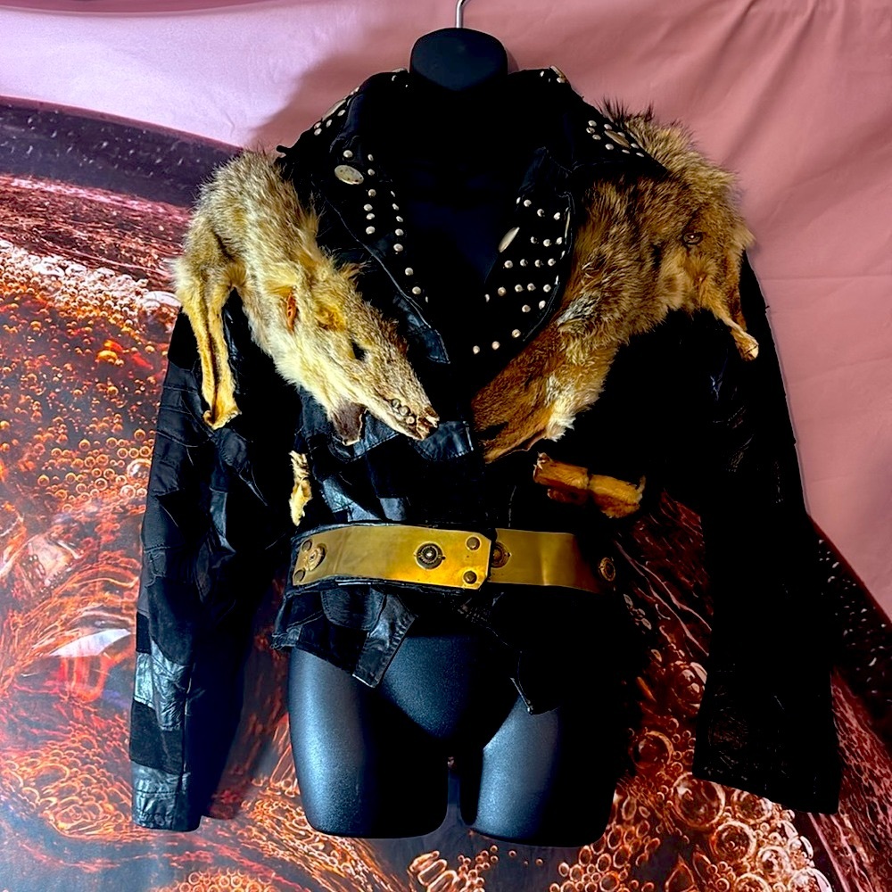 Prestige New York Women’s Vintage Black leather Fur Trim Studded 1970’s Jacket